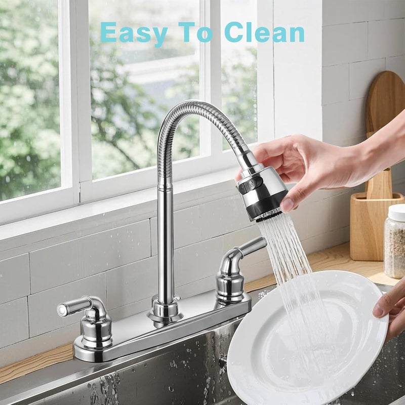 JAMESVAN RV Kitchen Faucets,Flexible Spout RV Kitchen Sink Faucet Replacement with Two Handle-8" Main Body,High Arch-360 Swivel Replace for RV Home Campers Motorhomes Travel Trailers,Chrome - Image 4